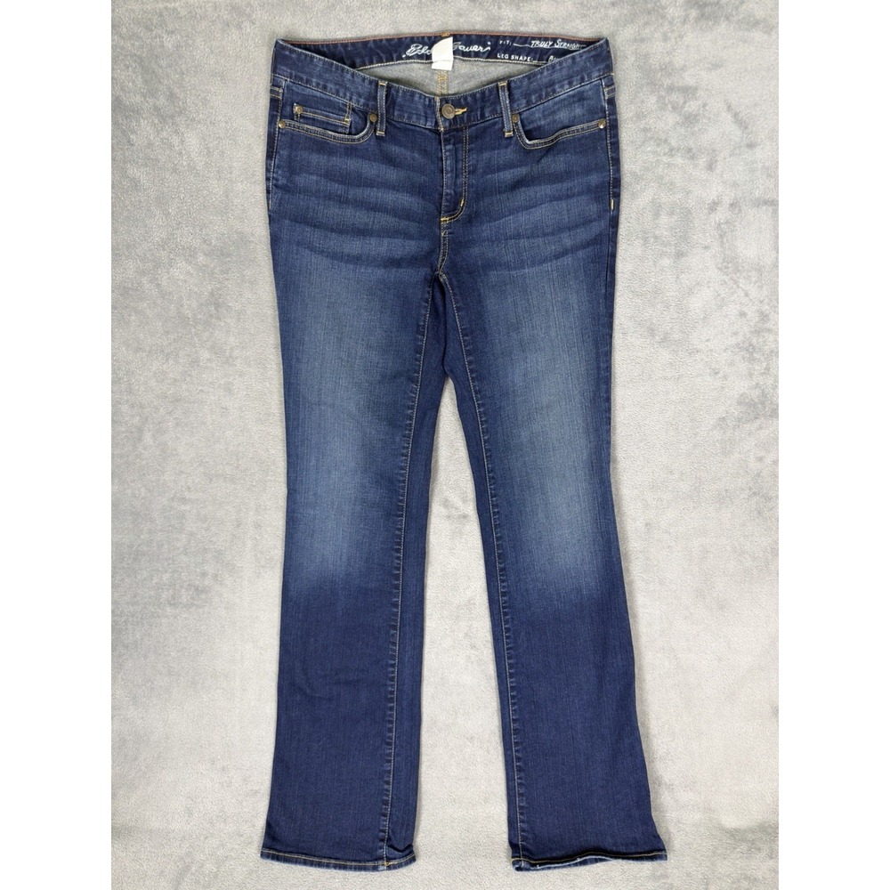 Eddie Bauer Jeans Womens 10L Blue Dark Wash Mid Rise Truly Straight Fit Bootcut